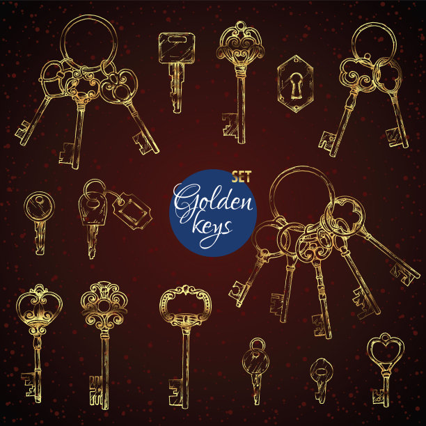 一套手绘古董钥匙图片下载