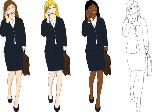 女商人一边打电话一边等待图片下载