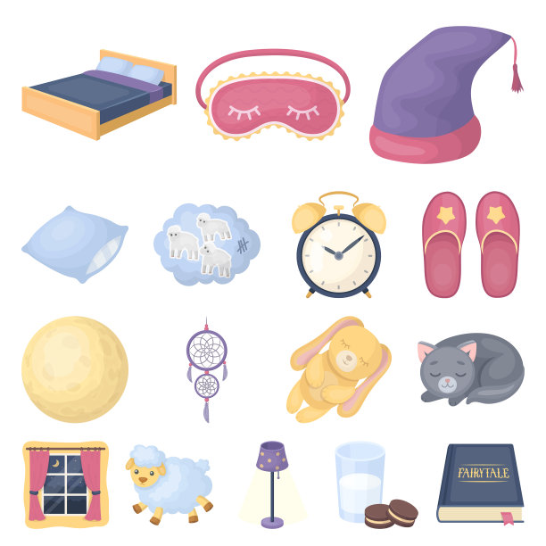 休息和睡眠卡通图标集合图片下载