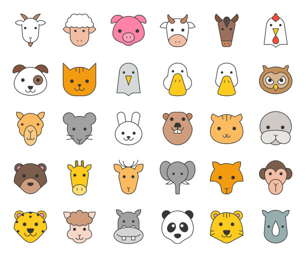 可爱的动物脸包括农场森林和非洲图片下载