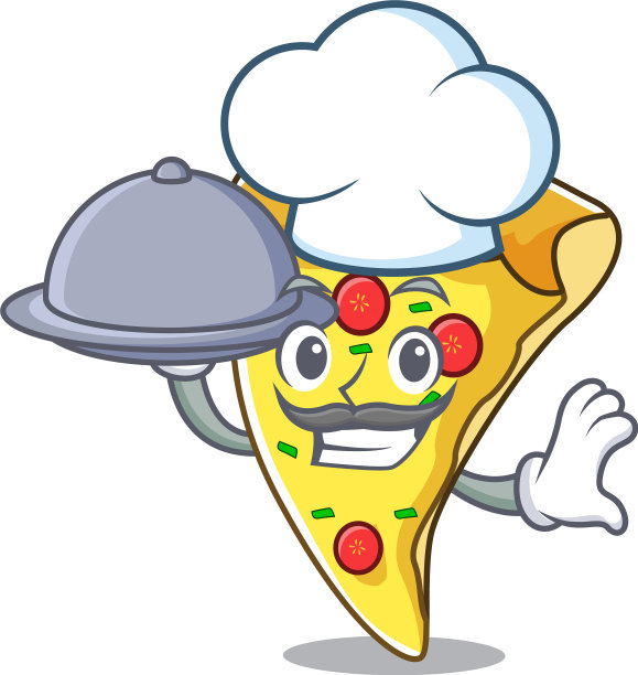 厨师与食物披萨片吉祥物卡通图片下载
