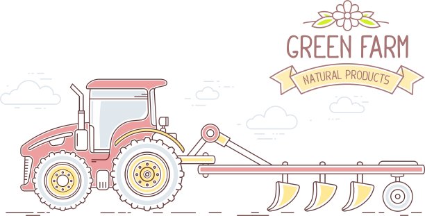 农用拖拉机和犁的农业企业图片下载