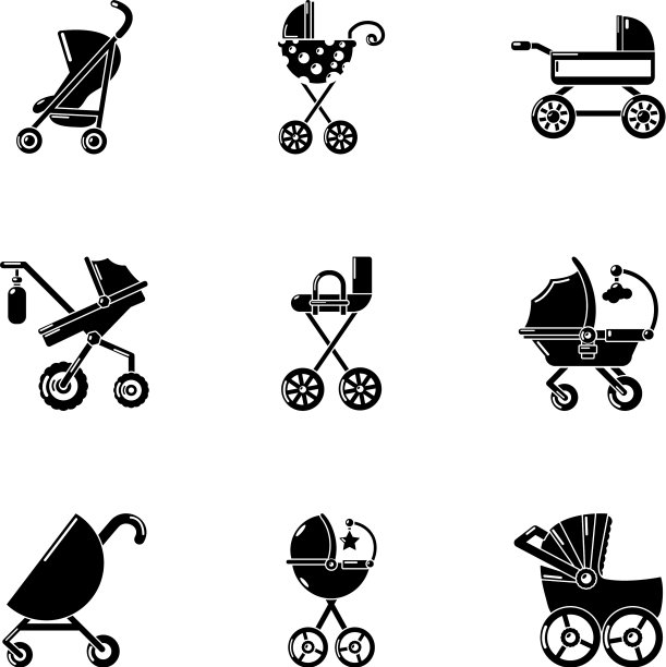 婴儿车图标设置简单的风格图片下载