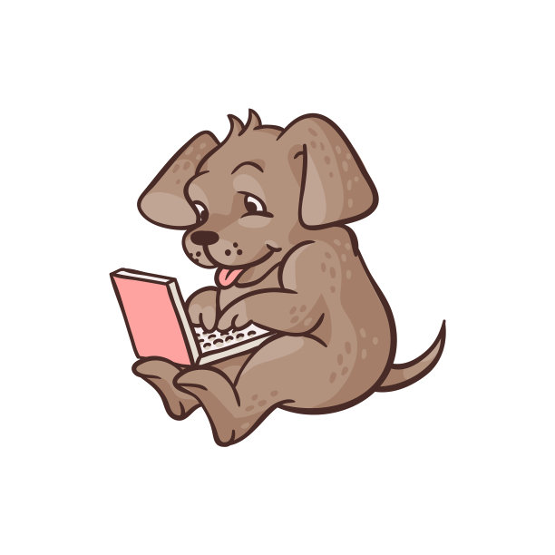 卡通狗躺在笔记本电脑后面图片下载