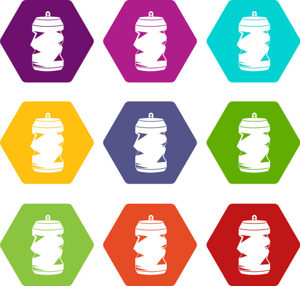 皱铝罐图标设置彩色六面体图片下载