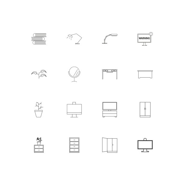 家具和家庭口音线性薄图标集图片下载