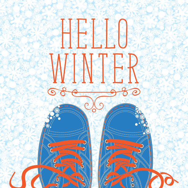 雪地背景上的冬季横幅和鞋子图片下载