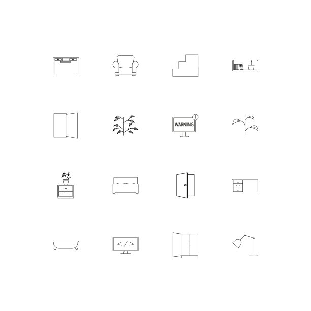 家具和家庭口音线性薄图标集图片下载