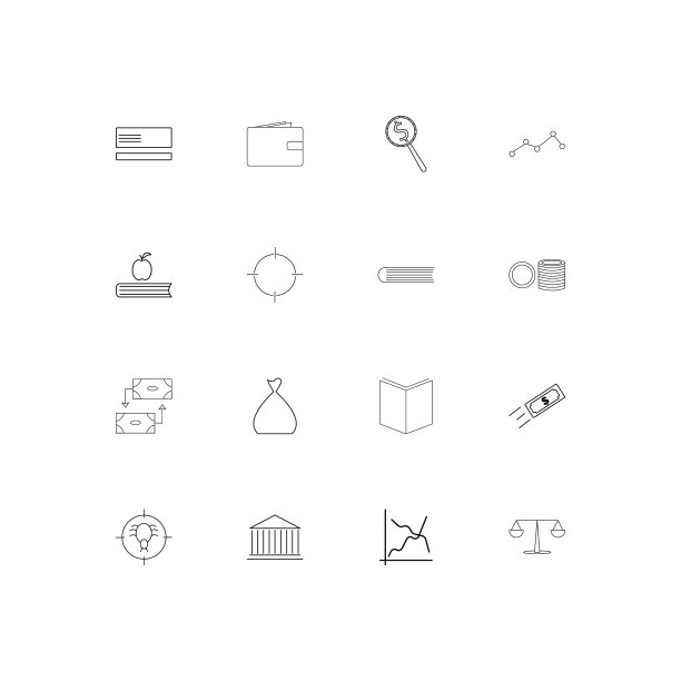 银行金融和金钱简单的线性图标集图片下载