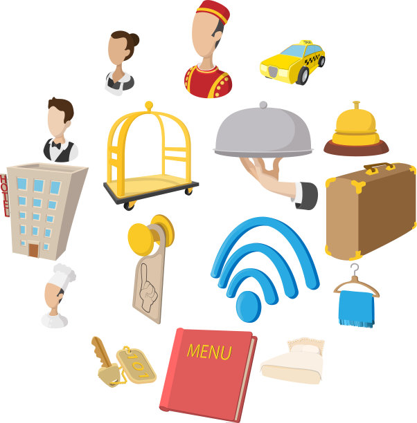 酒店卡通风格图标集图片下载