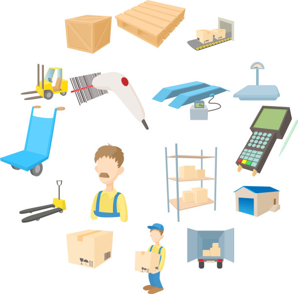 仓储物流仓储图标集卡通风格图片下载