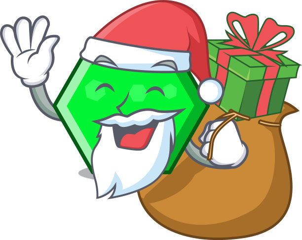 圣诞老人用卡通造型的八边形吉祥物作为礼物图片下载