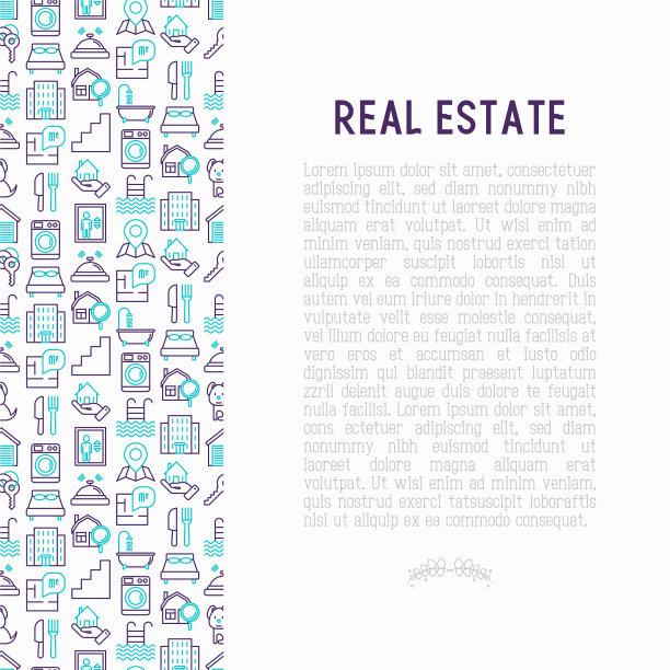 房地产概念与细线图标图片下载