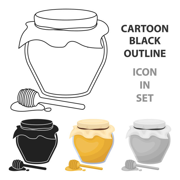 蜂蜜图标在卡通风格孤立的白色图片下载