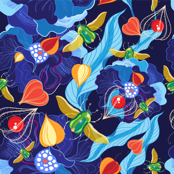 甲虫和草本植物的图案图片下载