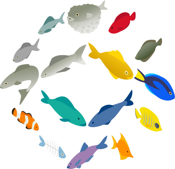 鱼图标设置等距3d风格图片下载