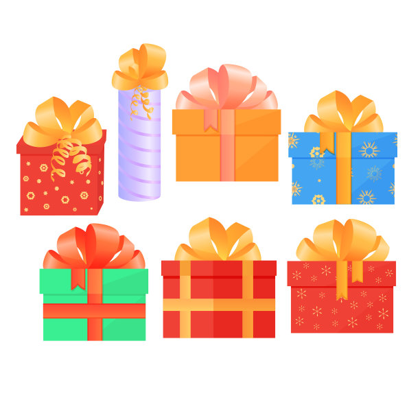 一套用绸缎系上礼物的节日礼盒图片下载