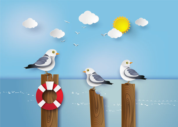 海鸥站在一根木柱上图片下载