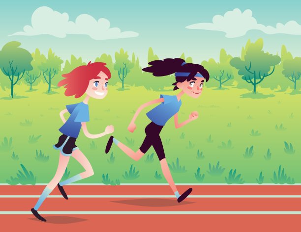 在公园路上奔跑的可爱女孩图片下载