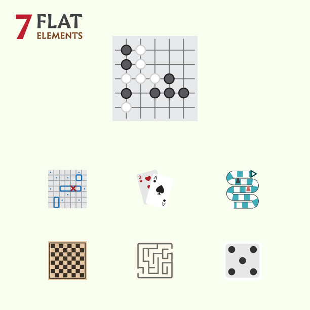 扁平风格图标：王牌、西洋双陆棋、象棋等棋牌游戏图片下载