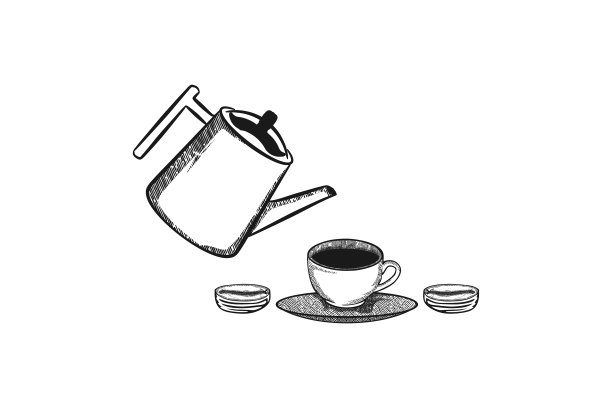 倒咖啡到咖啡杯的标志设计图片下载