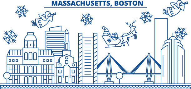 美国马萨诸塞州波士顿冬季城市天际线图片下载