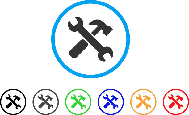 锤子和扳手圆形图标图片下载