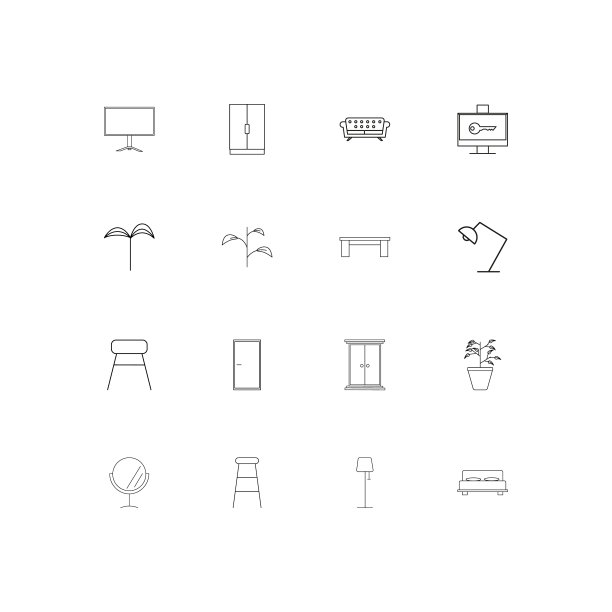 家具简单的线性图标设置概述图标图片下载