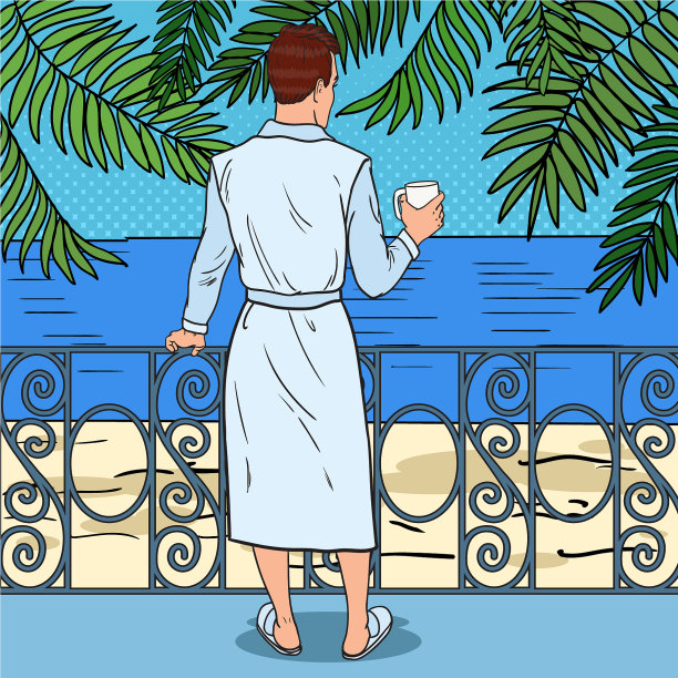 在阳台上喝咖啡的男人图片下载