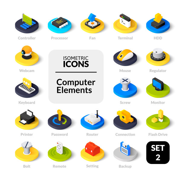 颜色图标设置在平面等距图片下载