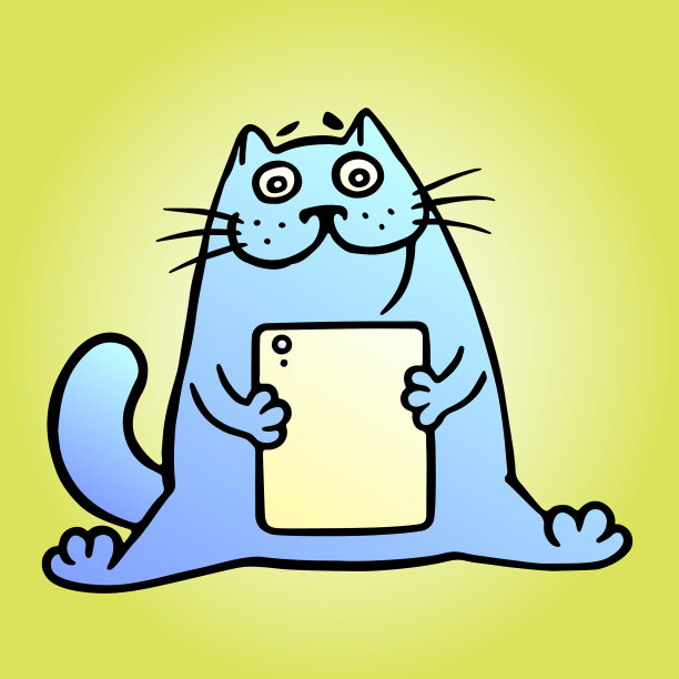 欢快的蓝猫和数码平板电脑图片下载