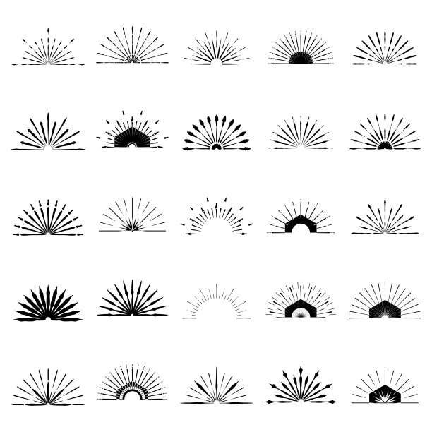 大套复古太阳爆发形状25半vintage图片下载