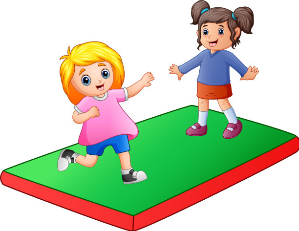 两个小女孩在垫子上玩耍图片下载