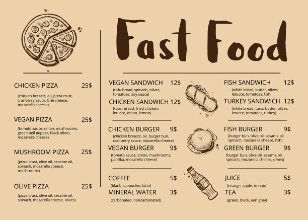 手绘餐厅菜单设计图片下载