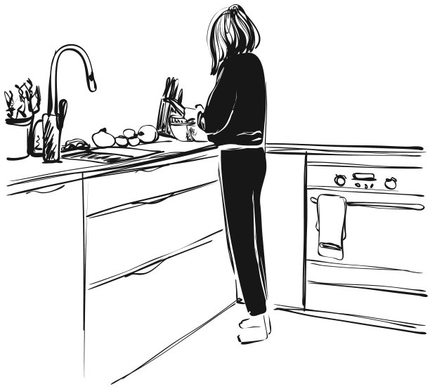 在厨房手绘的女人素描图片下载
