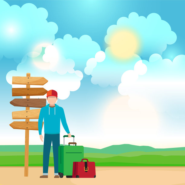 男子靠近木制方向标志图片下载