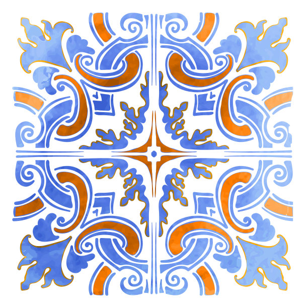 上光花砖葡萄牙水彩图片下载