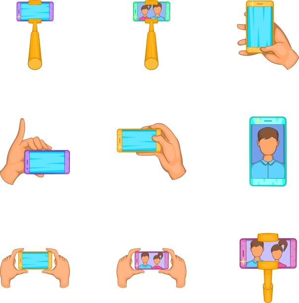 照片上的智能手机图标设置卡通风格图片下载