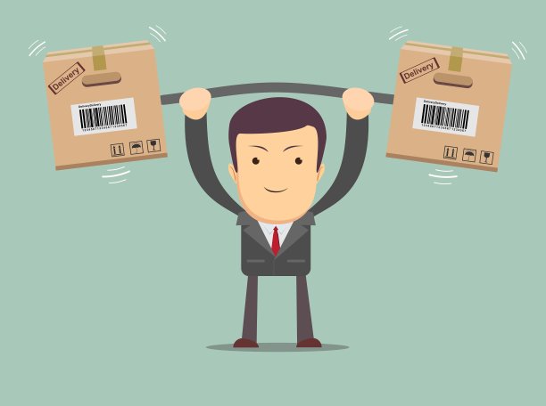 快递员卡通人物与纸箱图片下载