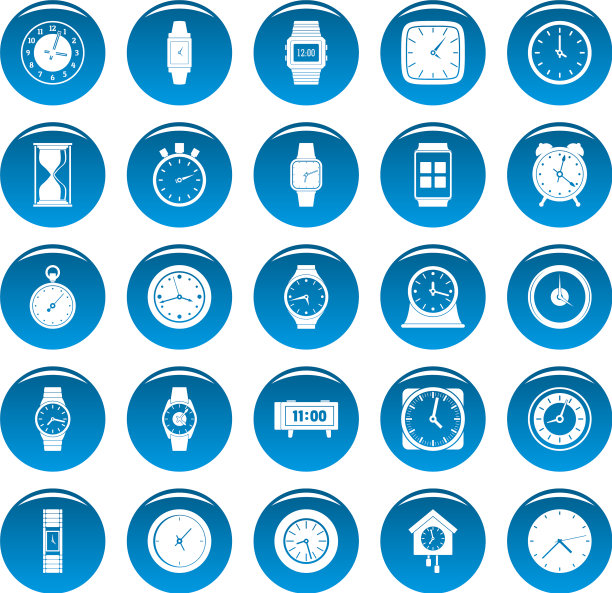 时间和时钟图标设置蓝色简单风格图片下载