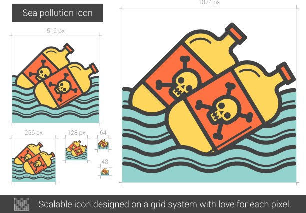 海洋污染线图标图片下载