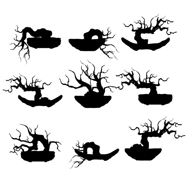 盆景树植物剪影图标的背景图片下载