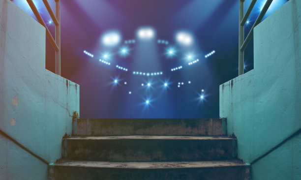 体育场和足球场的3d渲染隧道。混合的照片图片下载