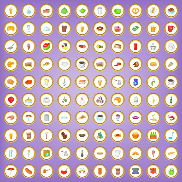 100咖啡店图标设置在卡通风格图片下载