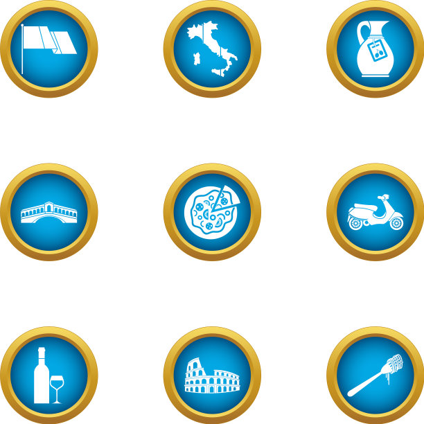 欧洲市政图标设置扁平风格图片下载