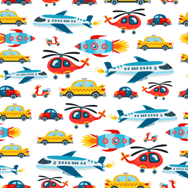 一个幼稚明亮的卡通运输矢量图案图片下载