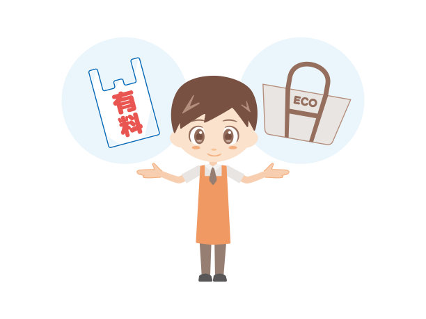 比较付费塑料袋和环保袋的男人插画图片下载