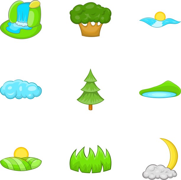 美丽的自然图标设置卡通风格图片下载