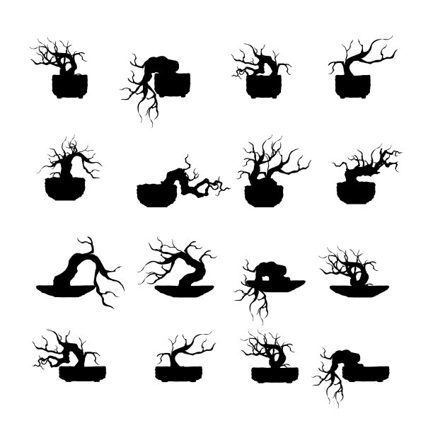 盆景树植物剪影图标的背景图片下载