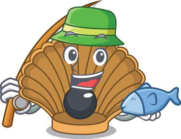 渔用贝壳与珍珠卡通吉祥物图片下载